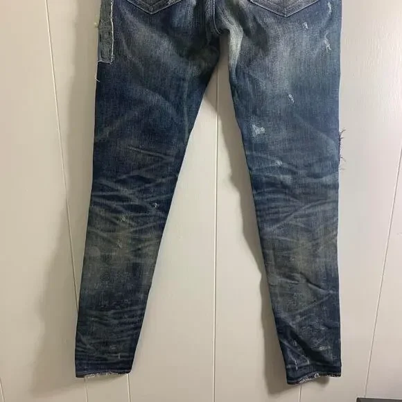 vintage 2000s POLO RALPH LAUREN TOMPKINS SKINNY distressed denim jeans bottom 26 - Picture 8 of 8